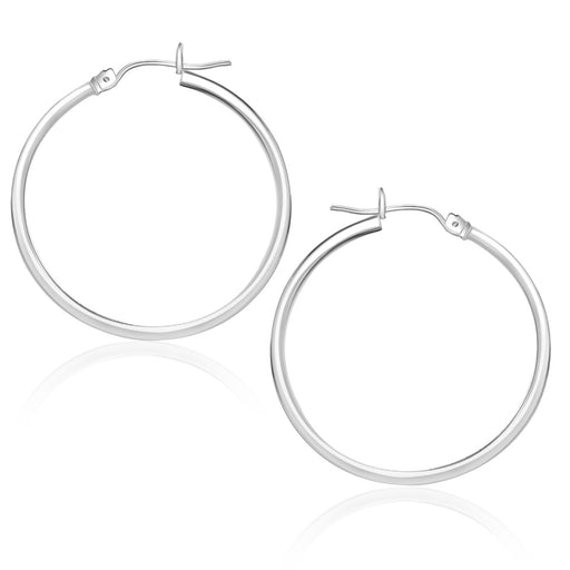 Bids.com 14k White Gold Polished Hoop Earrings (25 mm) Earrings White Smoke White Gold