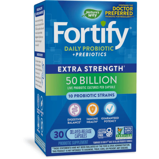 Nature's Way Nature's Way Fortify Extra Strength Probiotic, 50 Billion Live Cultures, 30 Delayed Release Capsules Vitamins & Supplements Dark Cyan