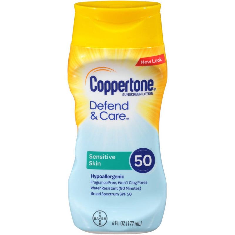 Coppertone Coppertone Defend & Care Sunscreen Lotion, Sensitive Skin, Broad Spectrum SPF 50 Sunscreen Light Blue