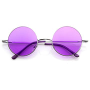 zeroUV Retro Hippie Metal Lennon Round Color Lens Sunglasses 8594 Sunglasses White Smoke Silver Purple