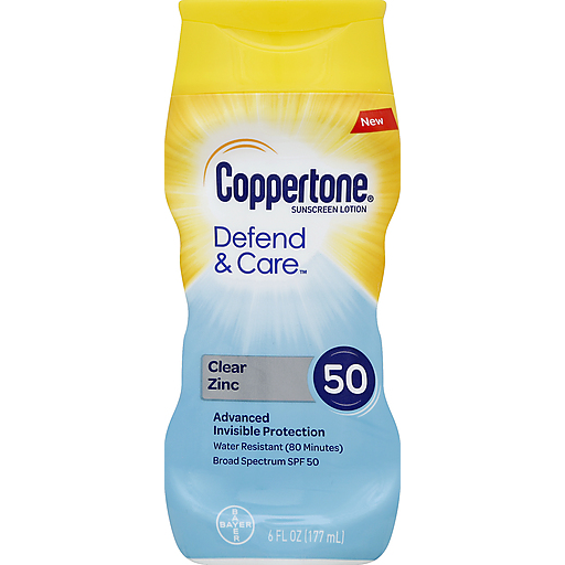 Coppertone Coppertone Defend & Care Sunscreen, Clear Zinc, Lotion, SPF 50 Lotion & Moisturizer Sky Blue