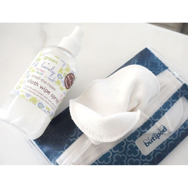 Green + Lovely Organic Smell the Roses Cloth Diaper Wipe Spray - Rose Water Infused - 8 oz. Smell the Roses Cloth Wipe Spray. Bottom Spray. Antique White 8 oz bottle