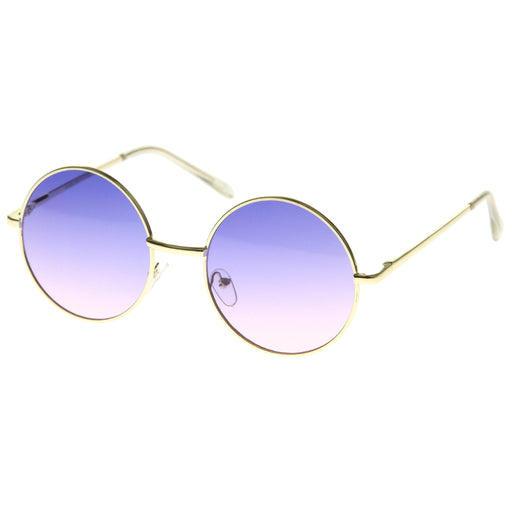 zeroUV Retro Festival Oversize Round Color Lens Sunglasses A134 Sunglasses White Smoke Gold Pink Blue Fade,Gold Blue Yellow Fade,Gold Blue Pink Fade,Gold Purple Yellow Fade