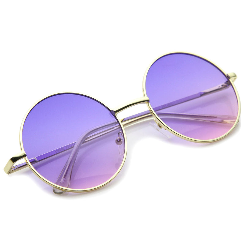 zeroUV Retro Festival Oversize Round Color Lens Sunglasses A134 Sunglasses White Smoke Gold Pink Blue Fade,Gold Blue Yellow Fade,Gold Blue Pink Fade,Gold Purple Yellow Fade