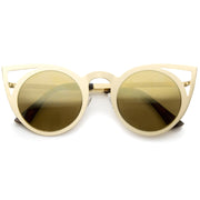 zeroUV Women's Laser Cut Round Metal Mirror Lens Sunglasses A102 Sunglasses White Smoke Gold Brown Mirror