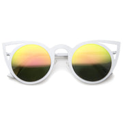zeroUV Women's Laser Cut Round Metal Mirror Lens Sunglasses A102 Sunglasses White Smoke White Pink Green Mirror