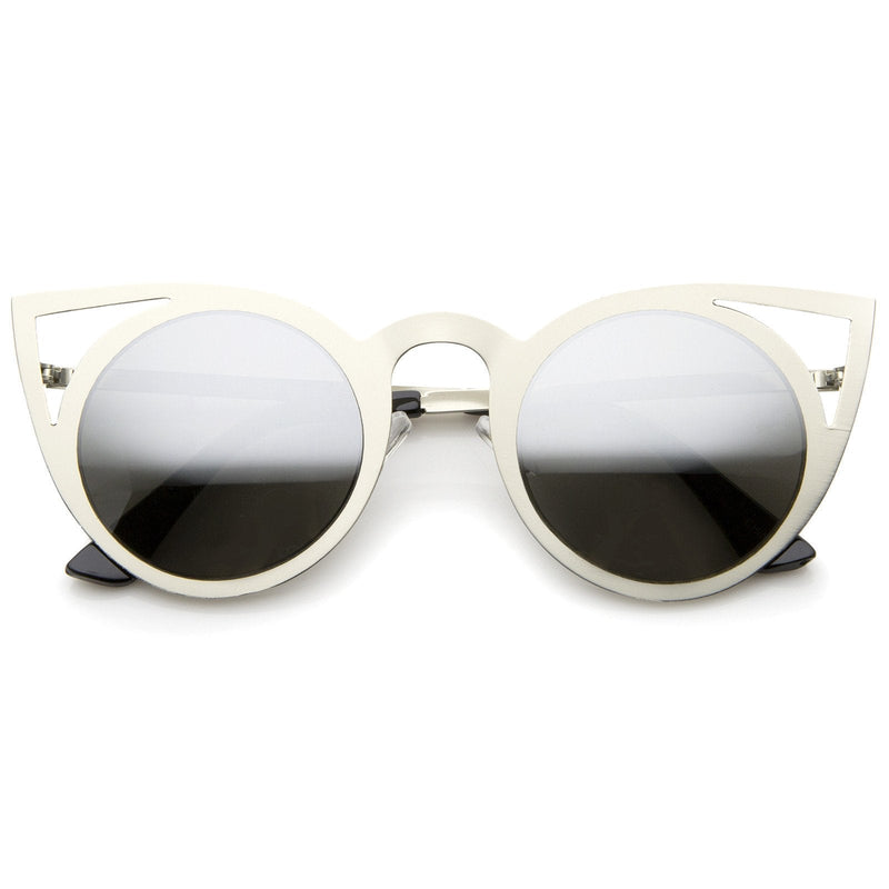 zeroUV Women's Laser Cut Round Metal Mirror Lens Sunglasses A102 Sunglasses White Smoke Silver Silver Mirror