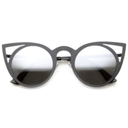 zeroUV Women's Laser Cut Round Metal Mirror Lens Sunglasses A102 Sunglasses White Smoke Black Silver Mirror