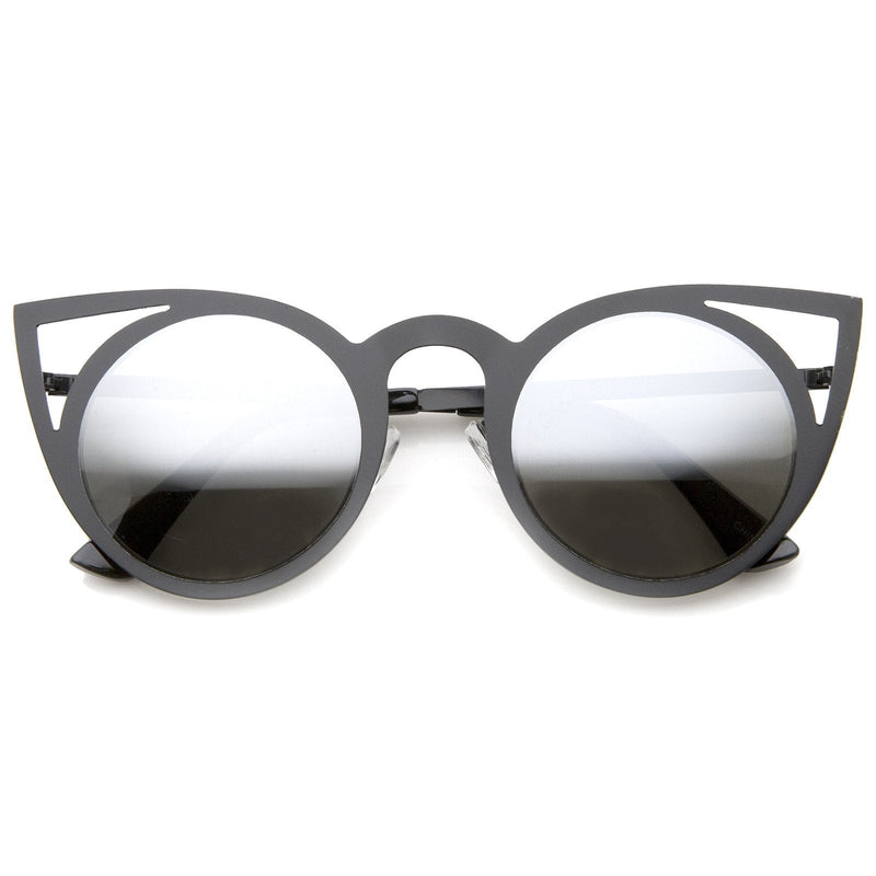 zeroUV Women's Laser Cut Round Metal Mirror Lens Sunglasses A102 Sunglasses White Smoke Black Silver Mirror