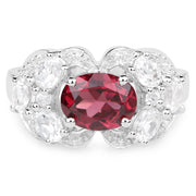 Bids.com 3.16 Carat Genuine Rhodolite and White Zircon .925 Sterling Silver Ring Rings White Smoke size 6.00,size 8.00,size 9.00,size 10.00,size 5.00,size 7.00