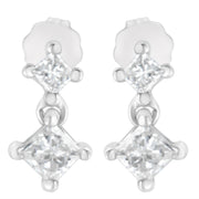 Bids.com 14K White Gold 3/4 cttw Double Diamond Princess-Cut Stud Earrings (I-J Clarity, I2-I3 Color) Earrings White Smoke White.Gold / 0.75