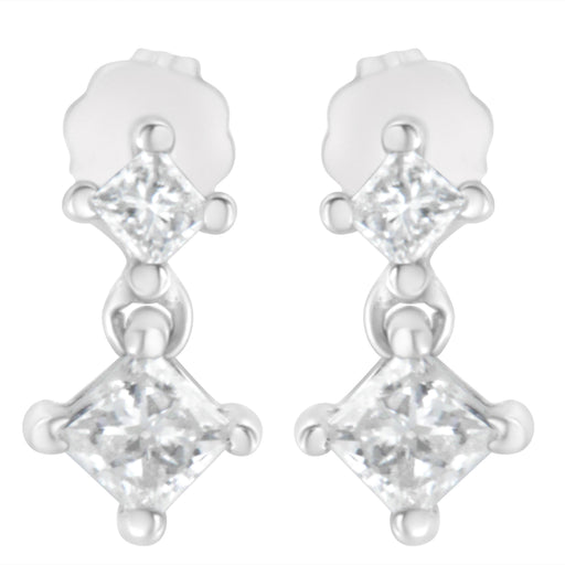 Bids.com 14K White Gold 3/4 cttw Double Diamond Princess-Cut Stud Earrings (I-J Clarity, I2-I3 Color) Earrings White Smoke White.Gold / 0.75