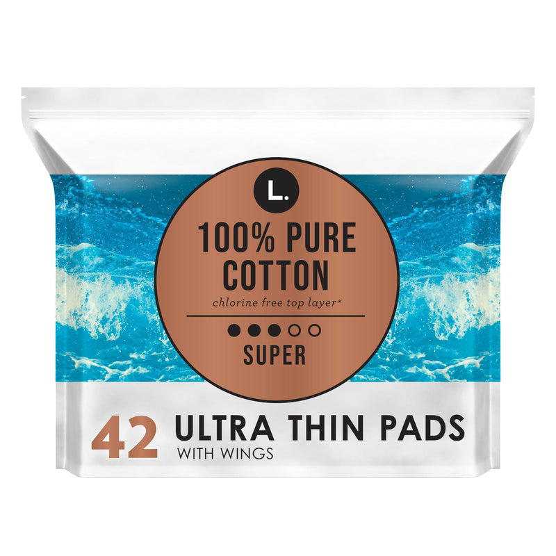 L. L. Chlorine Free Ultra Thin Pads Super Absorbency, Organic Cotton Personal Care White Smoke