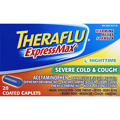 Theraflu Theraflu ExpressMax Nighttime Severe Cold And Cough Coated Caplets Health & Beauty Dark Blue