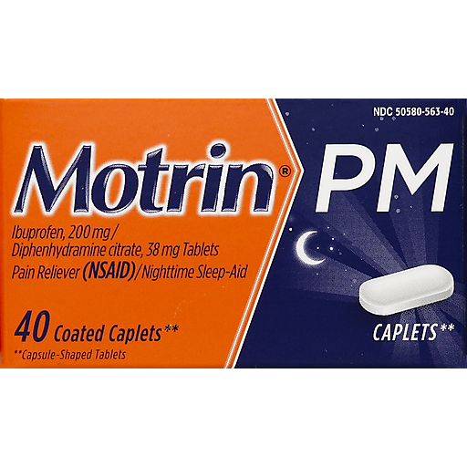 Motrin Motrin PM Pain Reliever (NSAID)/Nighttime Sleep-Aid, Coated Caplets Medicine & Drugs Orange Red