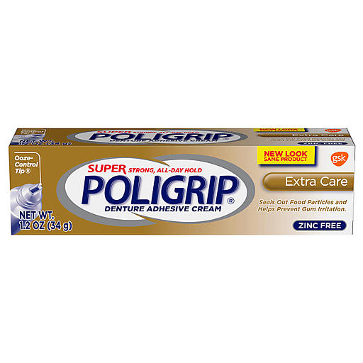 Poligrip Poligrip Super Denture Adhesive Cream, Extra Care, 1.2 Oz Denture Adhesives White Smoke