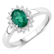 Bids.com 0.86 Carat Genuine Zambian Emerald and White Diamond 14K White Gold Ring Rings White Smoke size 6.00,size 7.00,size 8.00,size 9.00