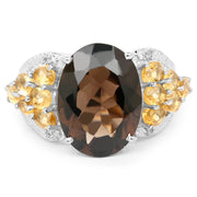 Bids.com 9.74 Carat Genuine Smoky Quartz, Citrine & White Topaz .925 Sterling Silver Ring Rings White Smoke size 5.50,size 9.00,size 10.00,size 6.50,size 7.00,size 8.00,size 6.00,size 5.00