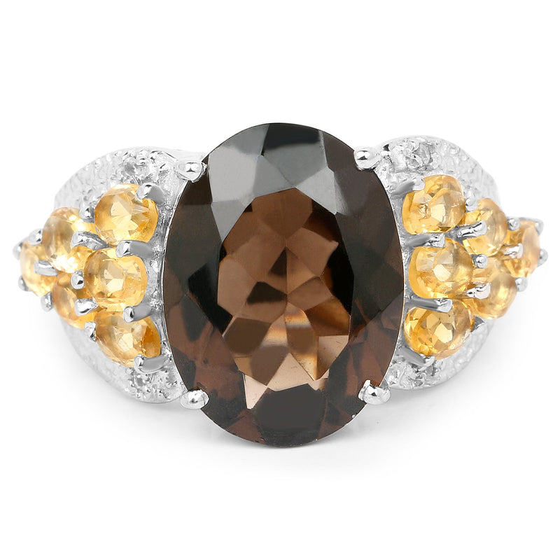 Bids.com 9.74 Carat Genuine Smoky Quartz, Citrine & White Topaz .925 Sterling Silver Ring Rings White Smoke size 5.50,size 9.00,size 10.00,size 6.50,size 7.00,size 8.00,size 6.00,size 5.00