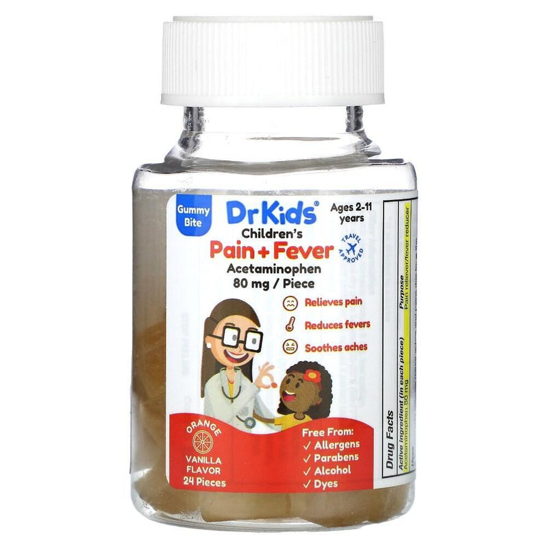DrKids DrKids Children's Pain + Fever Gummy Bite Ages 2-11 Years Orange Vanilla - 24 Gummies Personal Care White Smoke