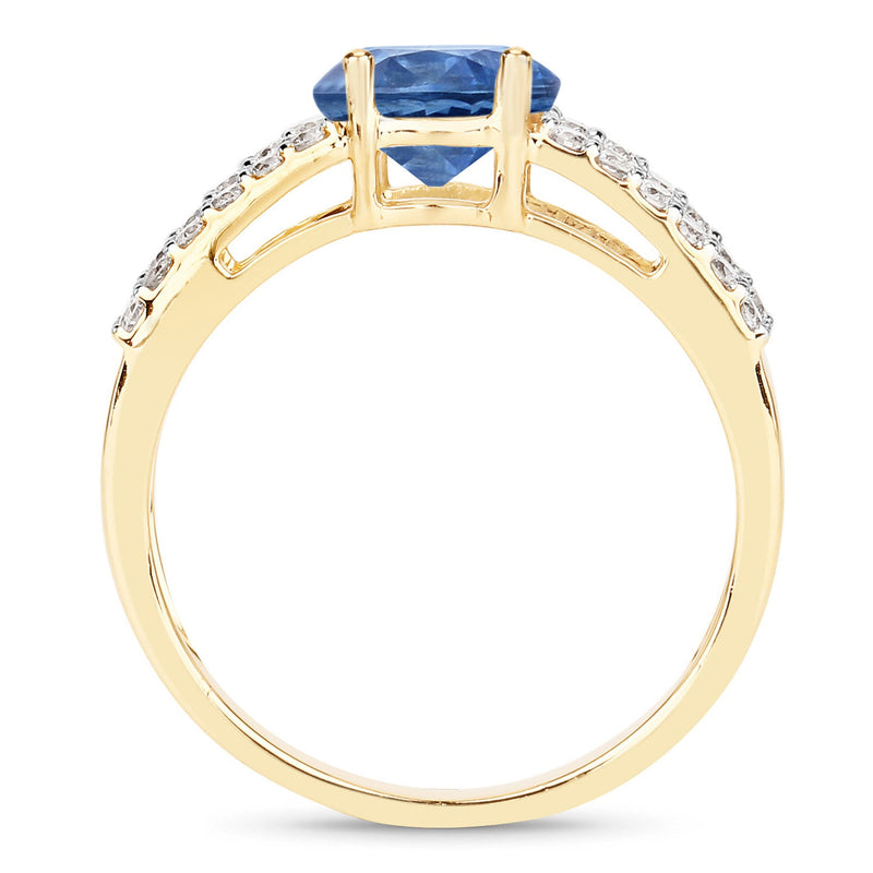 Bids.com 1.29 Carat Genuine Blue Sapphire and White Diamond 14K Yellow Gold Ring Rings White Smoke size 7.00