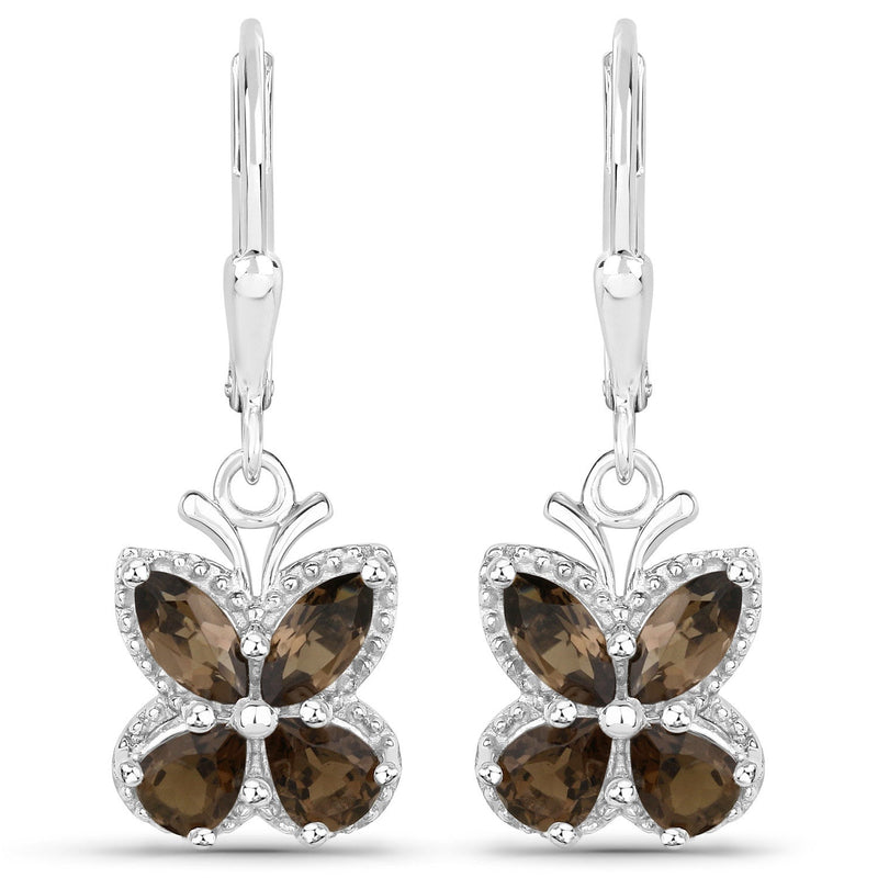 Bids.com 2.20 Carat Genuine Smoky Quartz .925 Sterling Silver Earrings Earrings White Smoke