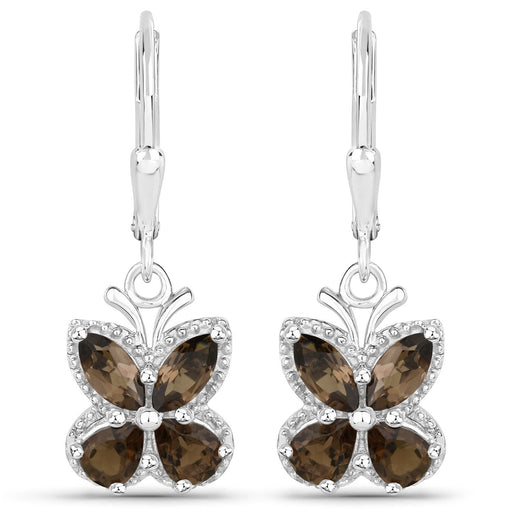Bids.com 2.20 Carat Genuine Smoky Quartz .925 Sterling Silver Earrings Earrings White Smoke