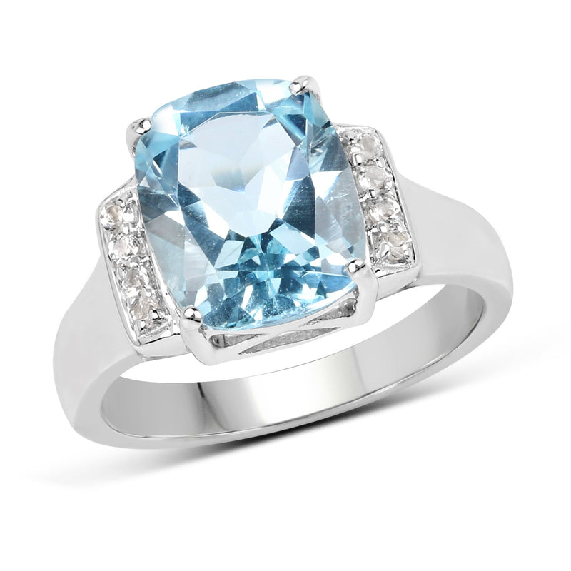Bids.com 4.28 Carat Genuine Blue Topaz and White Topaz .925 Sterling Silver Ring Rings White Smoke size 7.00,size 5.00,size 9.00,size 10.00,size 6.00,size 8.00