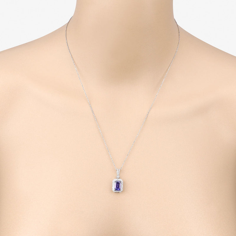 Bids.com 2.56 Carat Genuine Tanzanite and White Diamond 14K White Gold Pendant Pendants Bisque