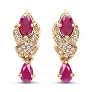 Bids.com 1.12 Carat Genuine Ruby and White Diamond 14K Yellow Gold Earrings Earrings White Smoke