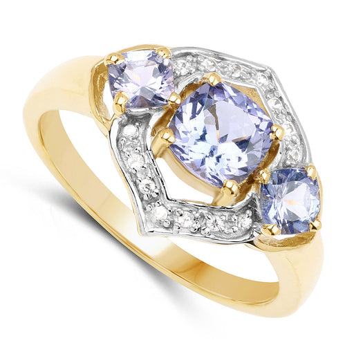 Bids.com 14K Yellow Gold Plated 1.58 Carat Genuine Tanzanite and White Topaz .925 Sterling Silver Ring Rings White Smoke size 7.00,size 8.00,size 6.00,size 9.00