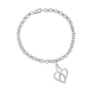 Bids.com .925 Sterling Silver Open Heart with Center Vertical Infinity Chain Charm Bracelet - Size 7" Bracelets White Smoke White.Sterling Silver / 7