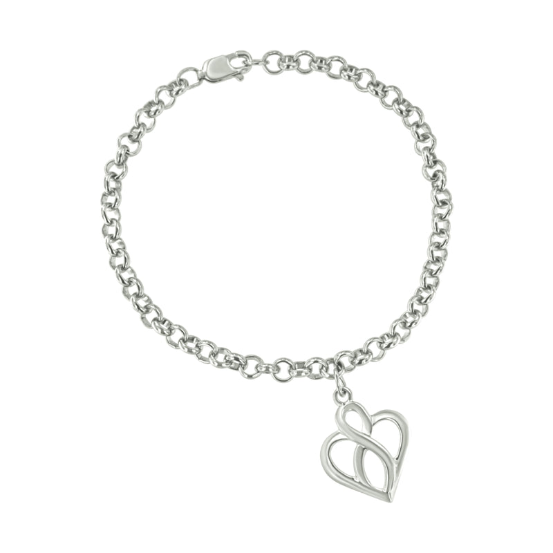 Bids.com .925 Sterling Silver Open Heart with Center Vertical Infinity Chain Charm Bracelet - Size 7" Bracelets White Smoke White.Sterling Silver / 7
