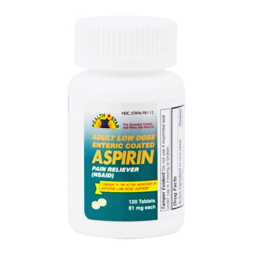 Aspirin Health Star™ Adult Low Dose Aspirin – 81 mg – 120 Tablets Vitamins & Supplements White Smoke