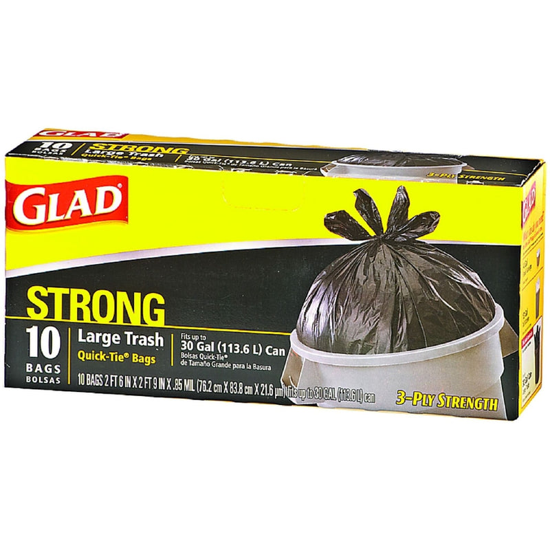 Glad Glad Quick Tie Strong Large Trash Bags, 30 Gallon, Black Paper & Plastic Shopping Bags White Smoke