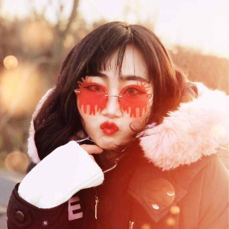 zeroUV Rimless Splatter Melting Dripping Effect Color Tinted Lens Round Drip Sunglasses D077 Sunglasses White Smoke Gold / Pink,Gold / Purple,Gold / Teal,Gold Smoke,Gold / Red,Gold / Yellow