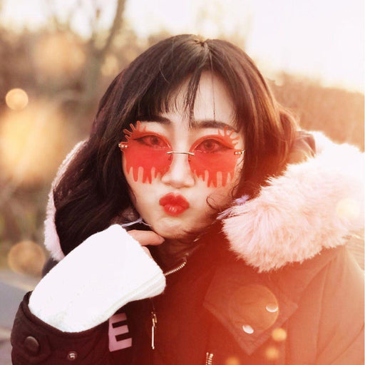 zeroUV Rimless Splatter Melting Dripping Effect Color Tinted Lens Round Drip Sunglasses D077 Sunglasses White Smoke Gold / Pink,Gold / Purple,Gold / Teal,Gold Smoke,Gold / Red,Gold / Yellow