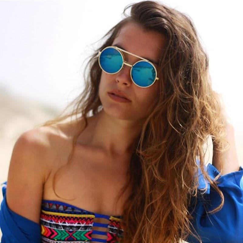zeroUV Steampunk Mirrored Lens Round Circle Flip Up Frame Sunglasses 8794 Sunglasses White Smoke Black Blue Revo,Silver Blue Revo,Gold Midnight,Gold Purple,Gold Blue