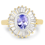 Bids.com 14K Yellow Gold Plated 2.16 Carat Genuine Tanzanite & White Topaz .925 Sterling Silver Ring Rings White Smoke size 6.00,size 7.00,size 8.00,size 9.00,size 5.00