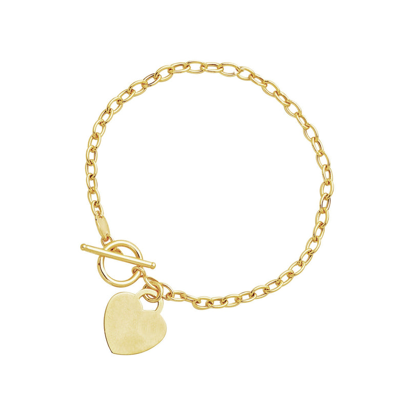 Bids.com Toggle Bracelet with Heart Charm in 14k Yellow Gold Bracelets White Smoke 7.5 / Yellow Gold,One / Yellow Gold