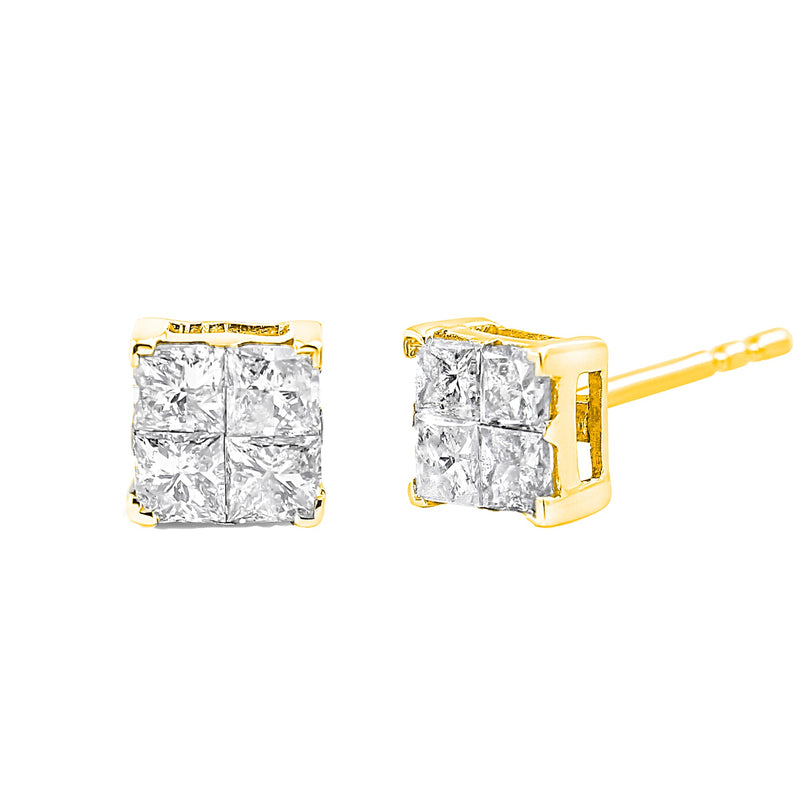 Bids.com 10K Yellow Gold Plated .925 Sterling Silver 1.0 Cttw Princess-Cut Diamond Composite Multi Stone Stud Earrings (J-K Color, SI2-I1 Clarity) Earrings White Smoke Yellow.Sterling Silver / 1