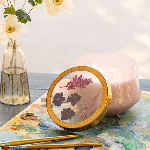 Rosy Rings Blackberry & Coconut Large Watercolor Pressed Floral Candle Pressed Floral Candles Light Gray