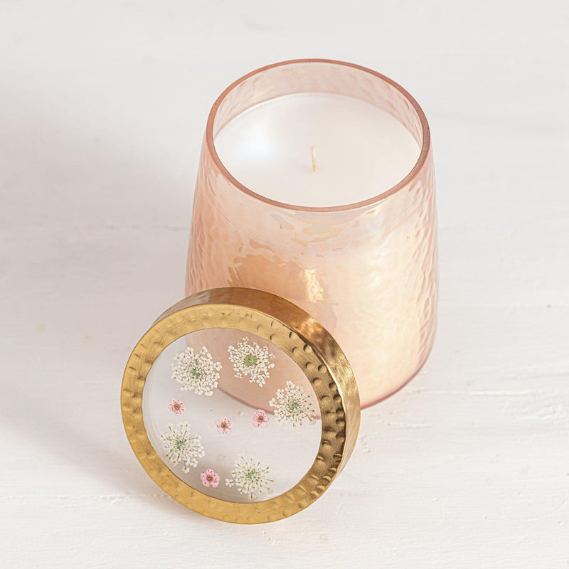 Rosy Rings Rose + Oud Tall Watercolor Pressed Floral Candle Pressed Floral Candles Light Gray