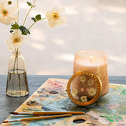Rosy Rings Rose + Oud Tall Watercolor Pressed Floral Candle Pressed Floral Candles Light Gray