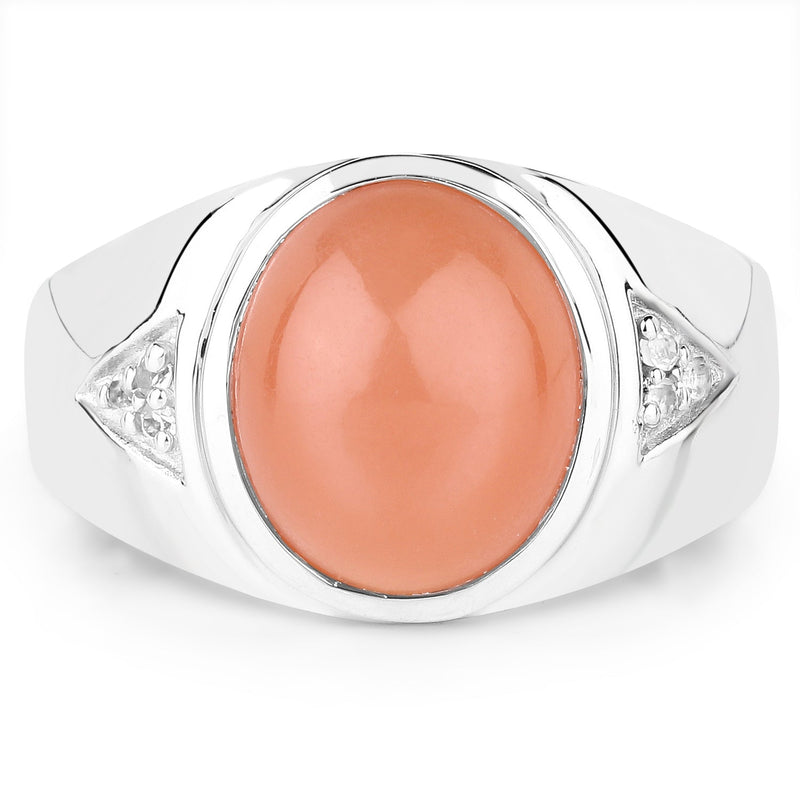 Bids.com 6.59 Carat Genuine Peach Moonstone and White Topaz .925 Sterling Silver Ring Rings White Smoke size 7.00,size 8.00,size 9.00,size 6.00