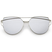 zeroUV Oversize Thin Cross Brow Mirrored Flat Lens Sunglasses A545 Sunglasses Light Gray Silver Silver Mirror