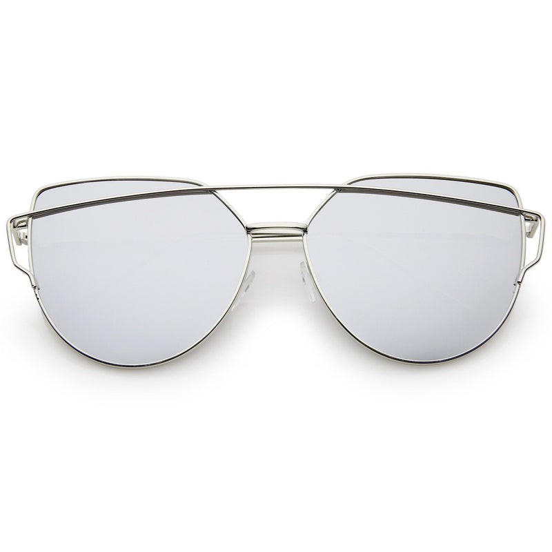 zeroUV Oversize Thin Cross Brow Mirrored Flat Lens Sunglasses A545 Sunglasses Light Gray Silver Silver Mirror