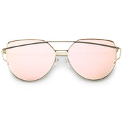zeroUV Oversize Thin Cross Brow Mirrored Flat Lens Sunglasses A545 Sunglasses Misty Rose Gold Pink Mirror