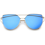 zeroUV Oversize Thin Cross Brow Mirrored Flat Lens Sunglasses A545 Sunglasses White Smoke Gold Blue Mirror