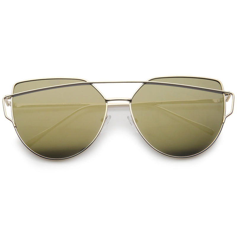 zeroUV Oversize Thin Cross Brow Mirrored Flat Lens Sunglasses A545 Sunglasses White Smoke Gold Smoke Mirror